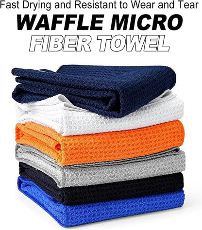 Magnetic Golf Towel with Clip, Microfiber Waffle Design - Industrial Strength Magnet for Strong Hold to Golf Bags, Carts & Clubs - Blue