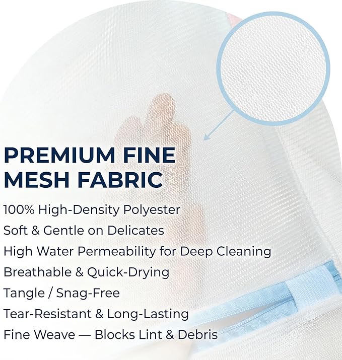 6 Pack Mesh Laundry Bags for Delicates with Auto-Lock Zipper, Durable Fine Washing Bag for Lingerie, Socks, Baby Clothes, Reusable Garment Bags for Travel, Storage & College Dorm (1L 2M 2S 1Bra Bag)