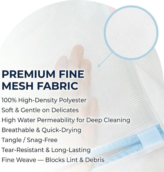 6 Pack Mesh Laundry Bags for Delicates with Auto-Lock Zipper, Durable Fine Washing Bag for Lingerie, Socks, Baby Clothes, Reusable Garment Bags for Travel, Storage & College Dorm (1L 2M 2S 1Bra Bag)
