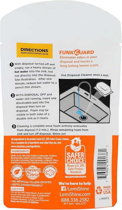 Lemi Shine Garbage Disposal Cleaner and Deodorizer Powered By Citric Acid | Foam Cleaner For Kitchen Garbage Disposal with a Natural, Fresh Lemon Scent (2 Count)