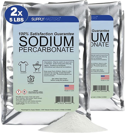 Sodium Percarbonate Powder 2 Pack (10 lbs Total) – Oxygen Bleach Alternative & Stain Remover – Multi-Purpose Cleaner for Laundry, Carpets, Tile, Grout, Decks, Kitchens & Outdoor Areas