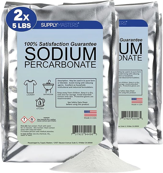 Sodium Percarbonate Powder 2 Pack (10 lbs Total) – Oxygen Bleach Alternative & Stain Remover – Multi-Purpose Cleaner for Laundry, Carpets, Tile, Grout, Decks, Kitchens & Outdoor Areas