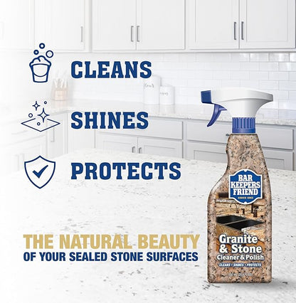 Bar Keepers Friend Granite & Stone Cleaner & Polish (25.4 oz) Granite Cleaner for Use on Natural, Manufactured & Polished Stone, Quartz, Silestone, Soapstone, Marble - Countertop Cleaner & Polish (2)
