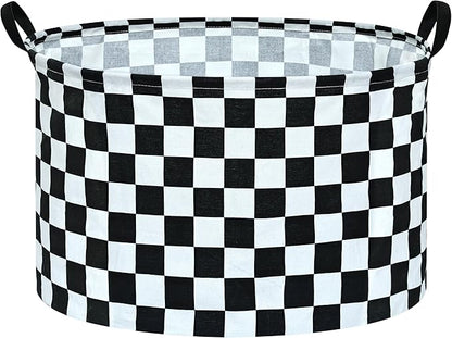 Checkered Storage Basket Extra Large 80L Kids Hamper Baby Laundry Basket Waterproof Toys Car Organizer Collapsible Canvas for Home/Dorm/Pet/Office/Closet/Shelf/Gift Baskets