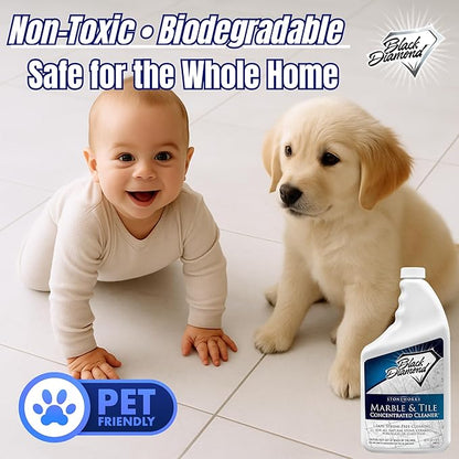 Black Diamond Stoneworks MARBLE & TILE FLOOR CLEANER. Great for Ceramic, Porcelain, Granite, Natural Stone, Vinyl and Brick. No-rinse Concentrate. (1-Quart)