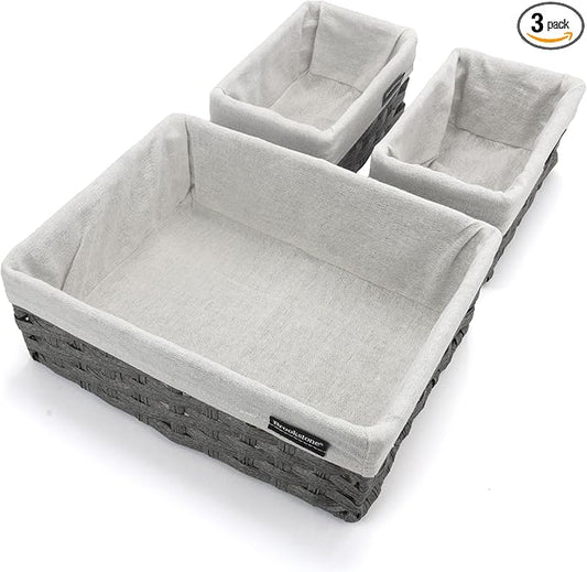 Brookstone Wicker Shelf Storage Basket Decorative Shelf Bin, bathroom organizers and storage, Boho Living Room Decor, Spring Storage 2026-3 Piece Set