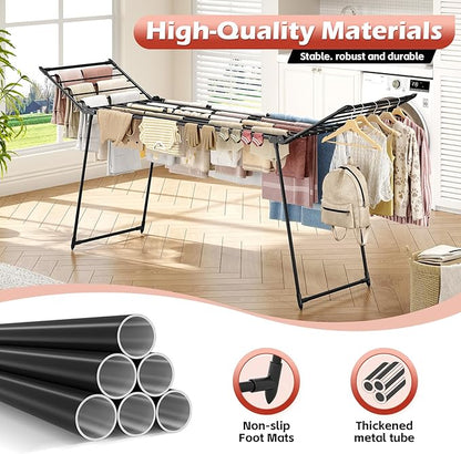 APEXCHASER Clothes Drying Rack Foldable, Large Drying Rack Clothing Retractable, Metal Clothes Airer for Bedding Towel Sweater Heavy Duty, Indoor Outdoor Use, 21.9"W x 100"L x 39"H, No Assembly, Black
