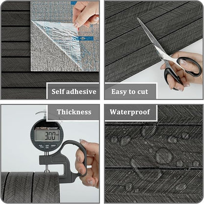 Grey/Black 3D Wood Panels for Interior Wall Decor Self Adhesive Wood Slat Wall Paneling Peel and Stick Sound Froof Foam Wooden Panels Wallpaper for Walls Bedroom Office Studio 23.6" x 118"