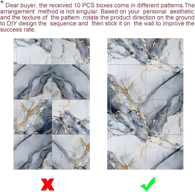 Chejiaye 10pcs Marble Peel and Stick Backsplash Waterproof Washroom Wall Panels, Peel and Stick Tile, PVC Foam Wall Panels for Kitchen,Bathroom,Living Room,Blue and Gold(Not Real Tile,11.8" x 11.8")