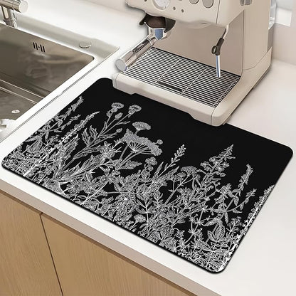 Dish Drying Mat for Multiple Usage. Super Absorbent, Easy clean, Quick dry, Cocina Accesorios for Kitchen Counter or Faucet Sink, Coffee bar, Refrigerator or Air fryer liners, 16*24“ Black