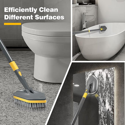 Shower Scrubber with Long Handle for Cleaning, 56" Extendable 3 in 1 Shower Cleaner Brush, Interchangeable Tub Scrub Brush Attachment for Cleaning Bathroom Bathtub Floor Wall