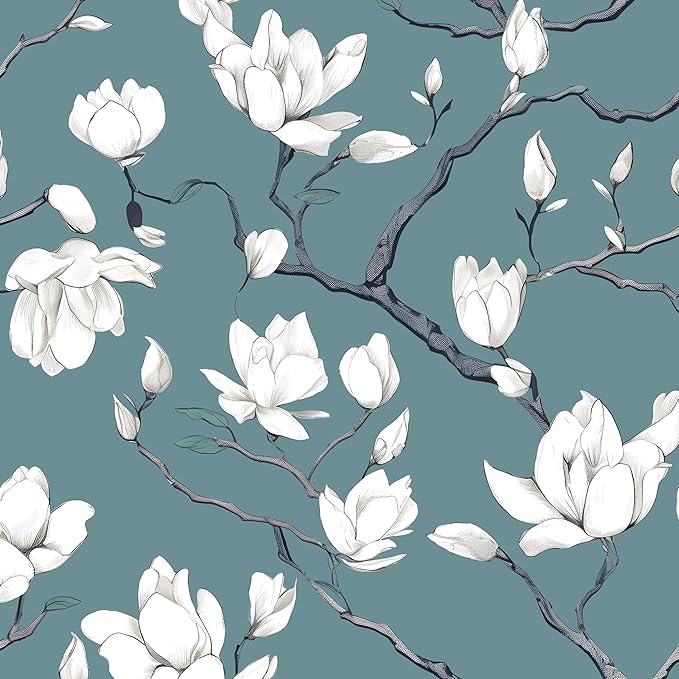 Laatse Vintage Floral Wallpaper Peel and Stick Blue Floral Contact Paper for Bedroom Waterproof Self Adhesive Boho Leaf Modern Wall Paper for Cabinets Locker Walls Bookcase Decor 17.5" X 393"