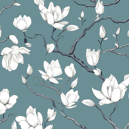 Laatse Vintage Floral Wallpaper Peel and Stick Blue Floral Contact Paper for Bedroom Waterproof Self Adhesive Boho Leaf Modern Wall Paper for Cabinets Locker Walls Bookcase Decor 17.5" X 393"