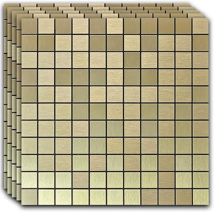 10pcs Waterproof Non-Slip Mosaic Wall Stickers, Heat-Resistant Self-Adhesive Tiles, Easy Cut & Peel for Kitchen Bathroom Bedroom Living Room (10, Golden)