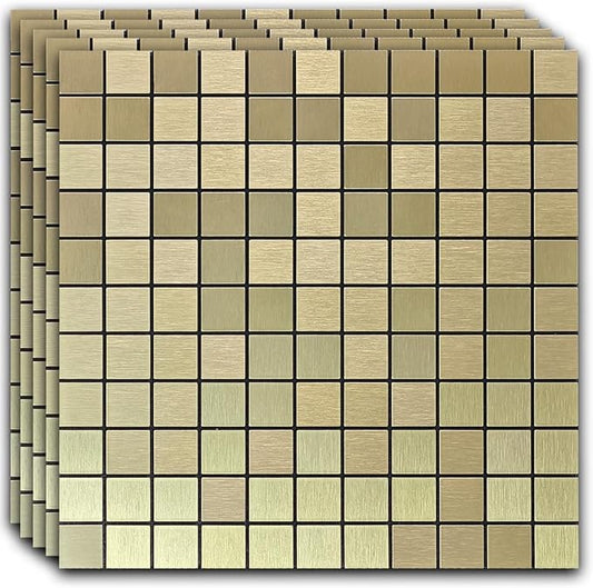 10pcs Waterproof Non-Slip Mosaic Wall Stickers, Heat-Resistant Self-Adhesive Tiles, Easy Cut & Peel for Kitchen Bathroom Bedroom Living Room (10, Golden)