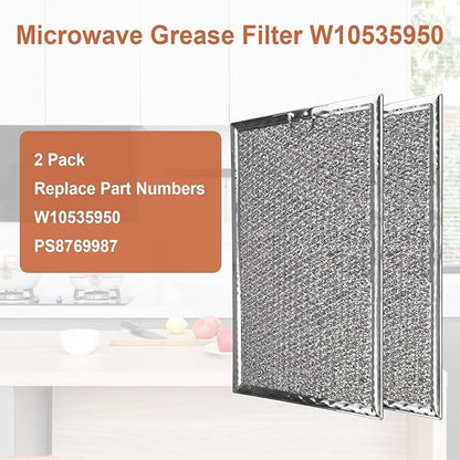 2 Pack W10535950 Aluminum Mesh Grease Microwave Oven Filters Replacement for Whirlpool Replace W10535950, PS8769987