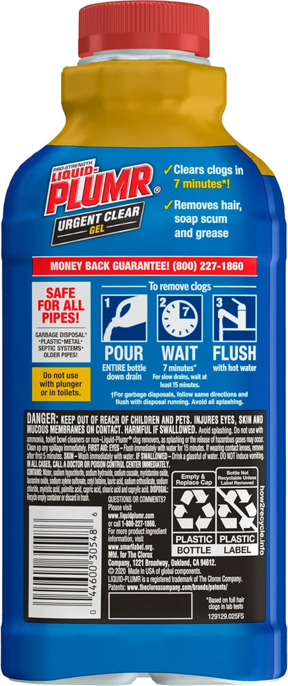 Liquid-Plumr Pro-Strength Urgent Clear, Liquid Drain Cleaner, 17 Ounces