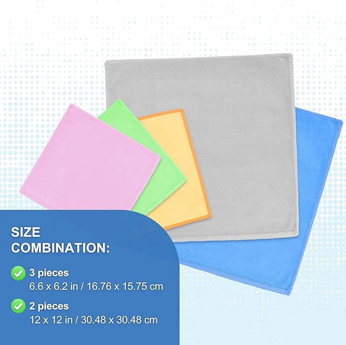 Eco-Fused Microfiber Cleaning Cloths - 5 Pack - Double-Sided Cleaning Cloths - Microfiber and Suede Cloth for Smartphones, LCD TV, Tablets, Laptop Screens, Camera Lenses (Multi Color & Size)