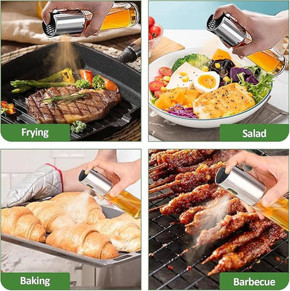 Olive Oil Sprayer for Cooking, 100ml Glass Oil Mister Bottle for Air Fryer, BBQ, Salad & Baking – Fine Mist, Leak-Proof Stainless Steel Dispenser with Brush, Funnel & Cleaning Kit (2 Pack)