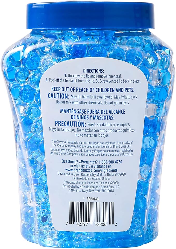 Clorox Fraganzia Crystal Beads Air Freshener, Long Lasting Room Deodorizer and Odor Eliminator Gel Beads to Freshen Home, Car, or Office, Morning Sky Scent, 12 Fl Oz - 6 Pack