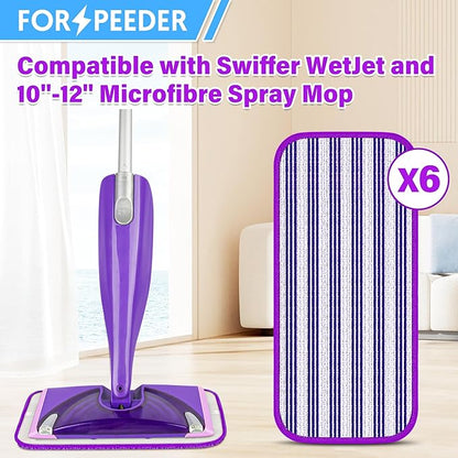 6 Pack Reusable Mop Pads for Swiffer WetJet Spray Mop, Wet Pads Refill Machine Washable Wet Dry Dual Use for Hardwood, Vinyl, Marble, Stone and Glass
