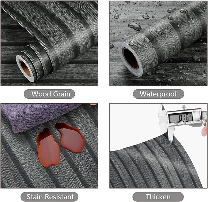 YENHOME Black Wood Slat Wallpaper Peel and Stick 17.7"X118" Faux Black Wood Slat Peel and Stick Wallpaper for Bedroom Walls Black Wood Slat Wall Panel Wallpaper Black Wood Contact Paper for Cabinets