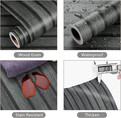 YENHOME Black Wood Slat Wallpaper Peel and Stick 17.7"X118" Faux Black Wood Slat Peel and Stick Wallpaper for Bedroom Walls Black Wood Slat Wall Panel Wallpaper Black Wood Contact Paper for Cabinets