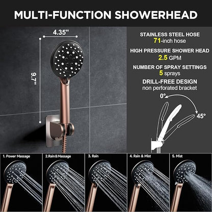 Veken 11.8" Rain Shower Head with Handheld, High Pressure Handheld Shower with Multi Spray Modes, Rainfall Combo with Metal Extension Arm, Detachable Dual Showerhead, Bathroom Decor, Rose Gold