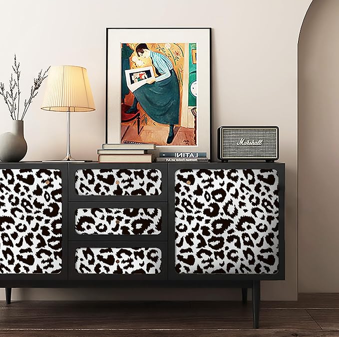 Ismoon Delicate Black and White Peel and Stick Wallpaper 17.3"X393" Leopard Wallpaper Modern White Contact Paper Thickened Removable Self-Adhesive Wall Paper for Home Decoration Vinyl Film Roll