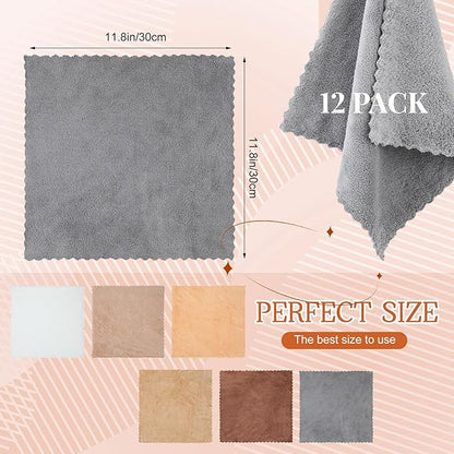 Syhood 12 Pieces Face Wash Cloth 12 x 12 in Makeup Remover Cloths Towel Coral Velvet Facial Microfiber Soft Fast Drying Facial Cleansing Towel for Face(Mix Dark Colors)