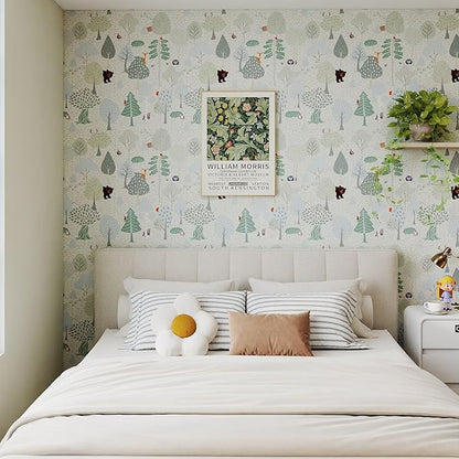 Vinjiasin Forest Animals Peel and Stick Wallpaper for Kids Room Nursery Woodland Theme Self Adhesive Removable Animal Wall Paper for Baby Room Playroom Decorative 17"x 200"