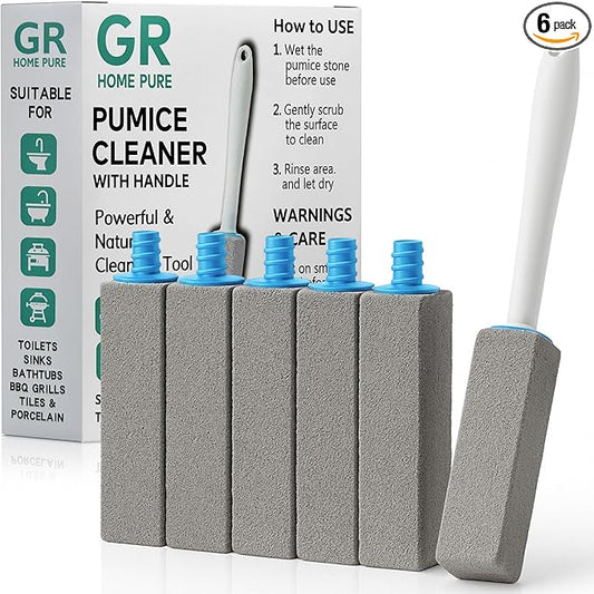 Pumice Stone Toilet Bowl Cleaner with Handle (6-Pack) – Hard Water Stain & Toilet Ring Remover – Natural Volcanic Stone Cleaner