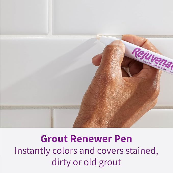 Rejuvenate Grout Renewer Pen, 1 Count, White Grout Color Restorer Instantly Covers Stained, Dirty Or Old Grout Between Kitchen And Bathroom Tiles