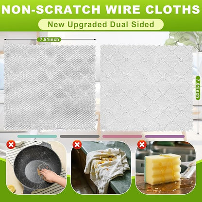 12 Pcs Multipurpose Wire Dishwashing Rag, Upgraded Double-Layer Non-Scratch Wire Dish Cleaning Cloths, Reusable Steel Scrubberfor Kitchen, Cookware, Sinks, Stove Tops, 10"x10"