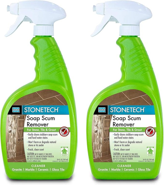 StoneTech Soap Scum Remover, Cleaner for Natural Stone, 24-Ounce (.710L) Spray Bottle (2 Quart pack)