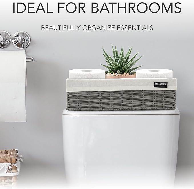 Brookstone Wicker Shelf Storage Basket Decorative Shelf Bin, bathroom organizers and storage, Boho Living Room Decor, Spring Storage 2026 - Single Basket