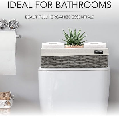 Brookstone Wicker Shelf Storage Basket Decorative Shelf Bin, bathroom organizers and storage, Boho Living Room Decor, Spring Storage 2026 - Single Basket
