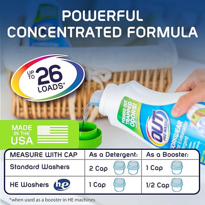 OUT ProWash Workwear Stain Remover Laundry Detergent and Odor Eliminator, Great for Work Clothes, Uniforms, Active Wear, and More, Made in the USA, 22 Ounce Bottle, 2-Pack