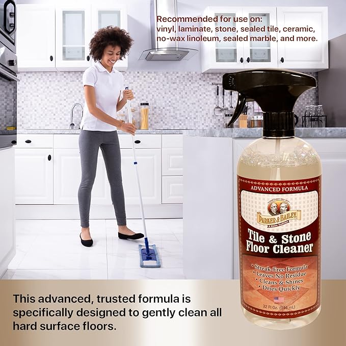 Parker & Bailey Tile & Stone Cleaner - Granite Countertop Kitchen Island Cleaning Spray Marble Tile Slate Quartz Daily Granite Bathroom Counter - 32 oz