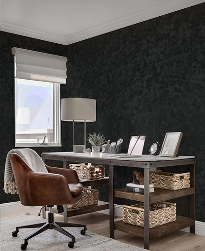 Yasinet Peel and Stick Wallpaper Black Removable Wallpaper Modern Black Contact Paper Dark Thicken Self Adhesive Textured Wall Paper for Cabinets Badroom Waterproof Vinyl 196.8"x 15.7"