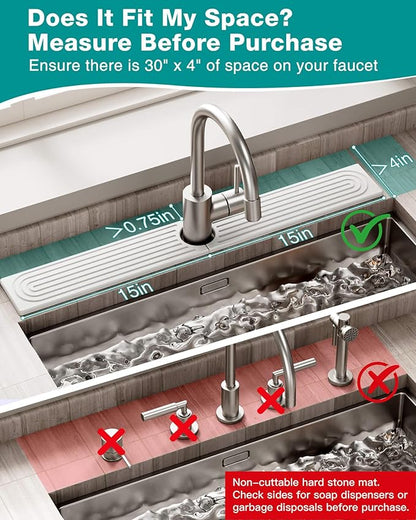 Stone Faucet Mat for Kitchen Sink, Diatomite Sink Protectors - Prevent Moisture Drying Stone Tray Fit Kitchen Counter & Bathroom Counter (White, 30"L x 4"W)