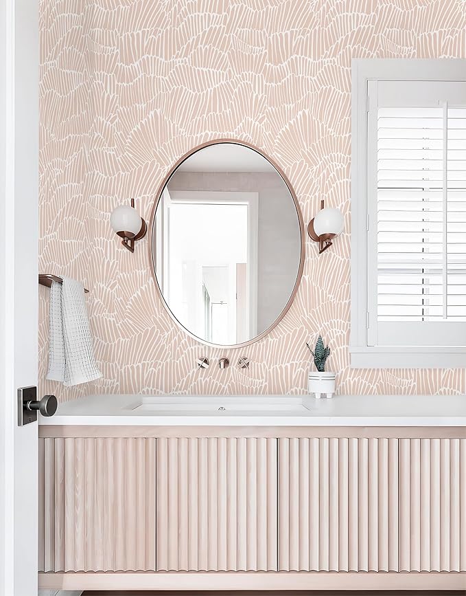 Guvana Pink Wallpaper Peel and Stick Modern Light Pink and White Contact Paper Boho Striped Wall Paper Self Adhesive Waterproof Wallpaper for Bedroom Bathroom Accent Wall Decor Vinyl Roll 17.3"×78.7"