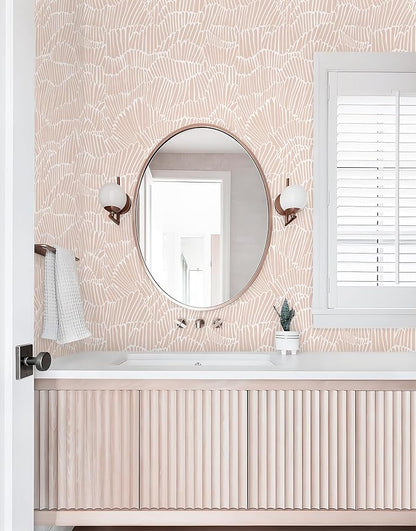 Guvana Pink Wallpaper Peel and Stick Modern Light Pink and White Contact Paper Boho Striped Wall Paper Self Adhesive Waterproof Wallpaper for Bedroom Bathroom Accent Wall Decor Vinyl Roll 17.3"×78.7"