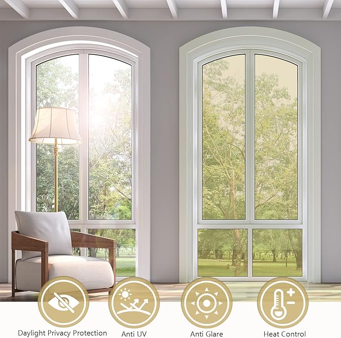 KESPEN Window Film One Way Daytime Privacy Heat Control Anti UV Non-Adhesive Reflective House Window Tint for Home and Office, Gold-Silver, 35.4 Inch X 8.2 Feet