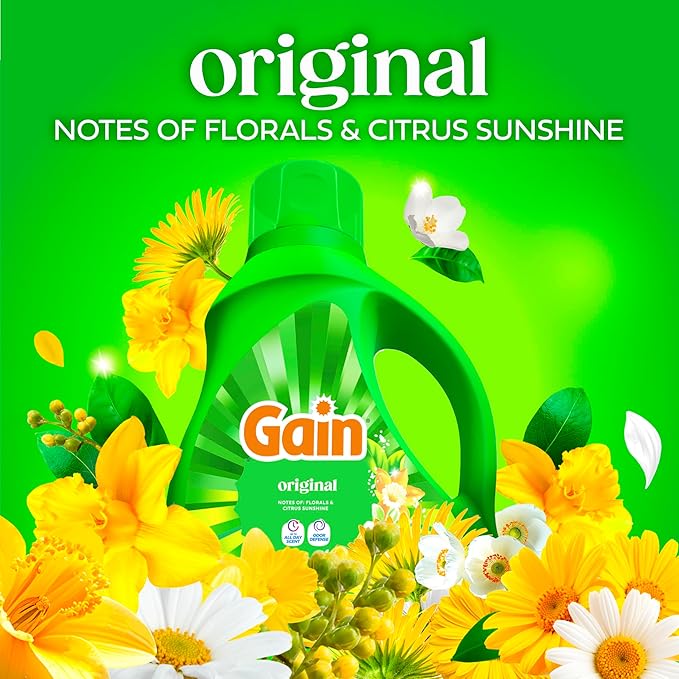 Gain Liquid Laundry Detergent, Original Scent, Freshness + Odor Fighting, High Efficiency Washing Machine Liquid Cleaning Soap, 60 fl oz, Pack of 2 (Packaging May Vary)