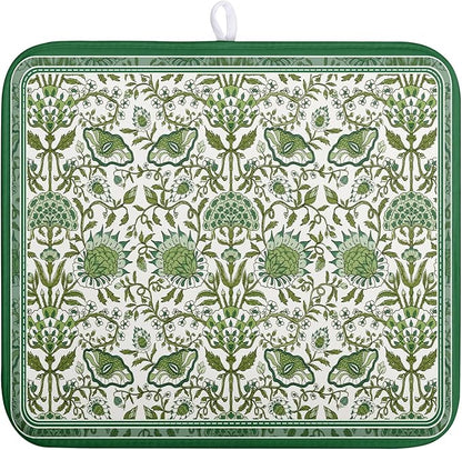 Green Floral Dish Drying Mat for Kitchen Counter 16x18 Inch Spring Summer Flowers Drying Mats Microfiber Absorbent Dish Drainer Pad Reusable Washable Dish Draining Mat for Coffee Bar Sink