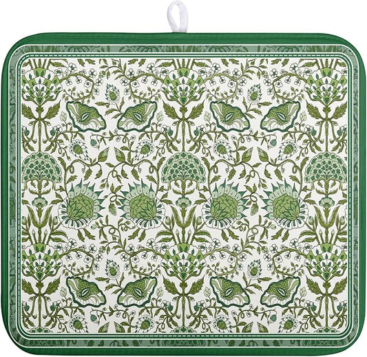 Green Floral Dish Drying Mat for Kitchen Counter 16x18 Inch Spring Summer Flowers Drying Mats Microfiber Absorbent Dish Drainer Pad Reusable Washable Dish Draining Mat for Coffee Bar Sink