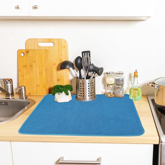 3 Pack Microfiber Dish Drying Mats,Ultra Absorbent Dish Drainer Mats,20x15" Large Size Kitchen Quick Dry Pads for Counter,Under Sink,Coffee Rack(Blue,Beige,Gray)
