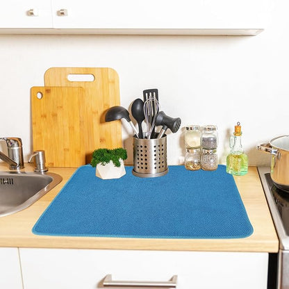3 Pack Microfiber Dish Drying Mats,Ultra Absorbent Dish Drainer Mats,20x15" Large Size Kitchen Quick Dry Pads for Counter,Under Sink,Coffee Rack(Blue,Beige,Gray)