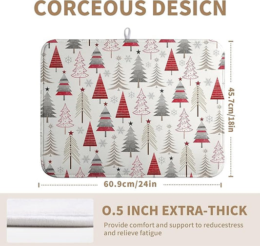Christmas Dish Drying Mats for Kitchen Counter Xmas Tree Drying Mat Winter Holiday Dishes Drying Pad Microfiber Absorbent Dish Draining Mat Washable Dish Drainer Rack Mat 18x24 Inch